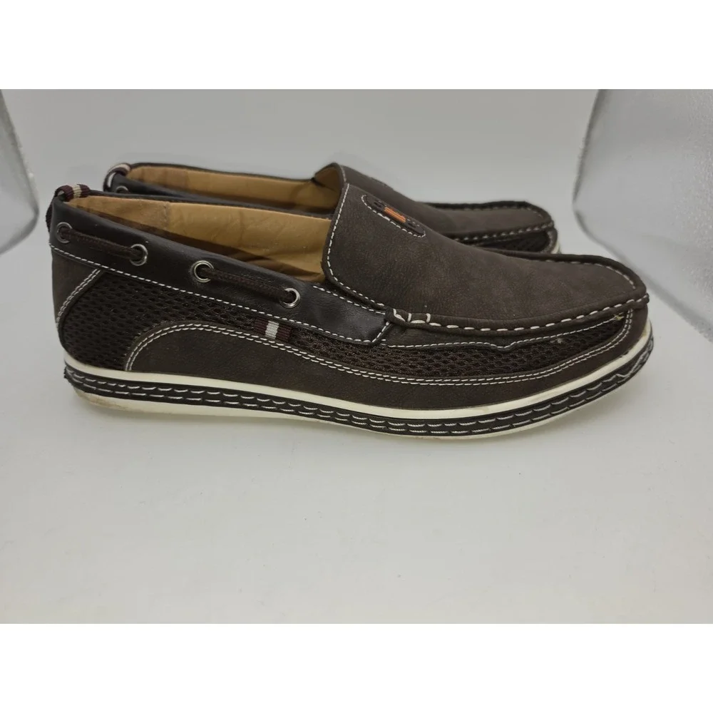 Brixton Dacio Men's Faux Leather Slip-On Boat Loafers in Dark Brown Size 9